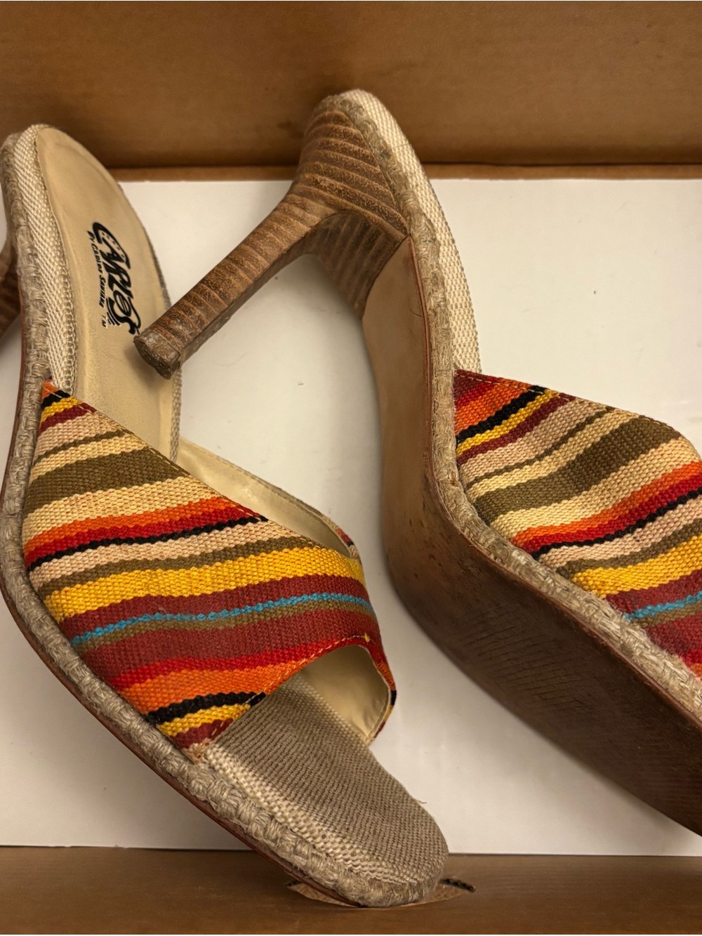 Carlos Santana Striped Multicolor Open-Toe Heels Size 7